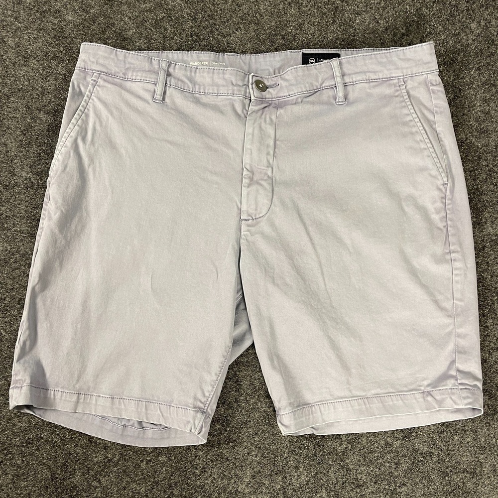 AG Wanderer Slim Shorts Mens 38 Gray Stretch Chino Casual Flat Front